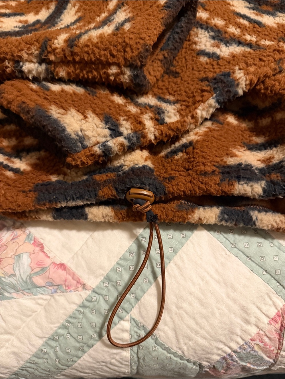 American Eagle Outfitters Aztec Sherpa Half-Zip Jacket - Brown, Cream, Black - Picture 3 of 3